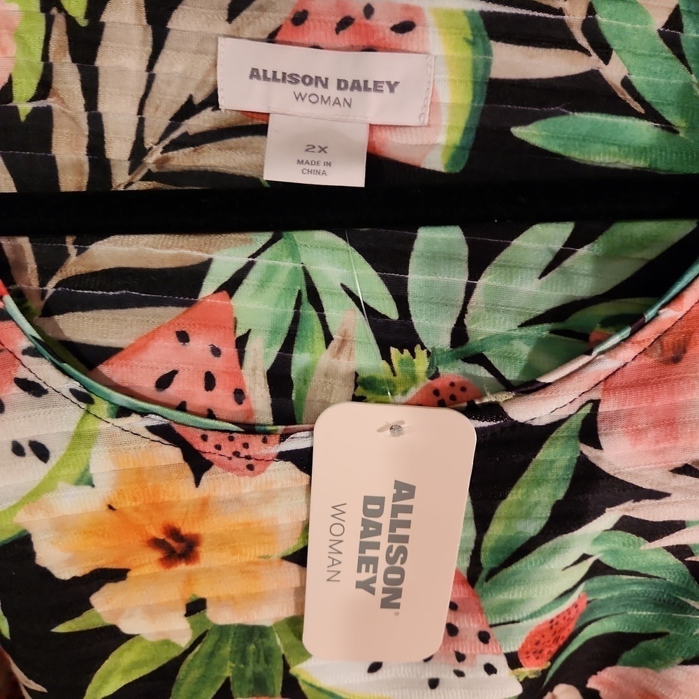 Allison Daley Fruit Floral Print Top Women's Size 2X - Picture 3 of 5